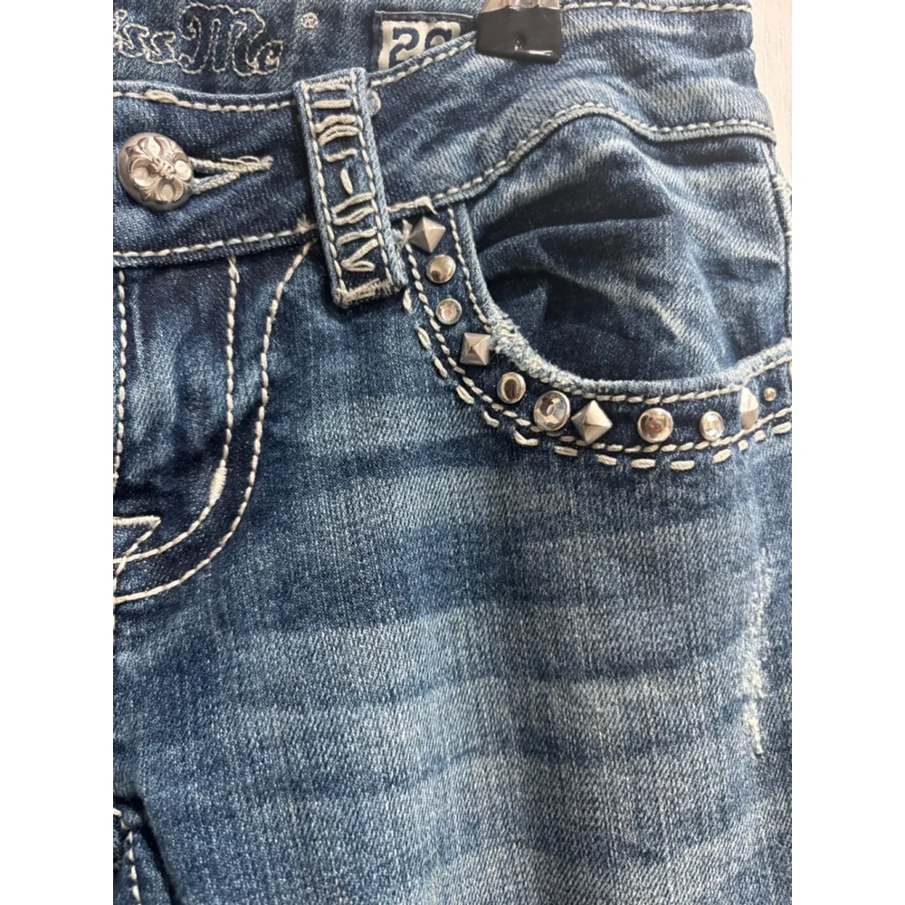 Women's Miss Me Jeans Size 26 Blue Denim Boot, Jewel Embellishments - Picture 2 of 13